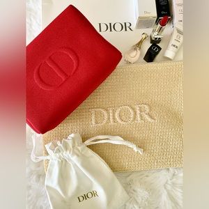 NEW Dior Bundle Faux Raffia Beauty Pouch Bag+Makeup Case+Jadore+Lipstick